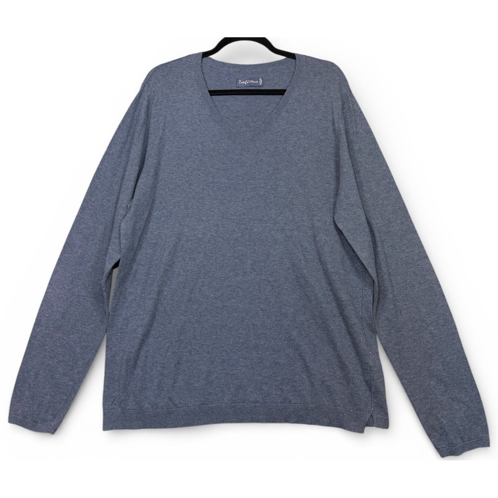 Zadig Voltaire V Neck Sweater Mens XL Blue Organic Cotton Gray Elbow Patches